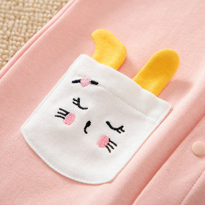 2-Piece Baby Girl 100% Cotton Star Pattern Pink Romper + Hat Set