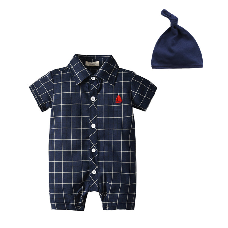 2-Piece Baby Unisex Royal Navy-blue Bodysuit + Hat Set