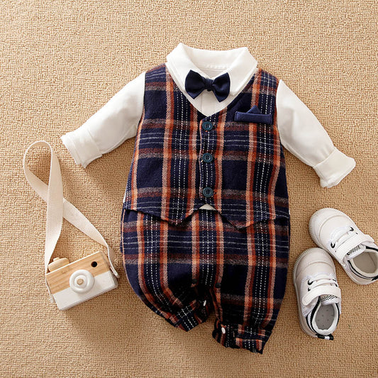 Baby Boy Trendy Plaid Design Formal Wedding Jumpsuit