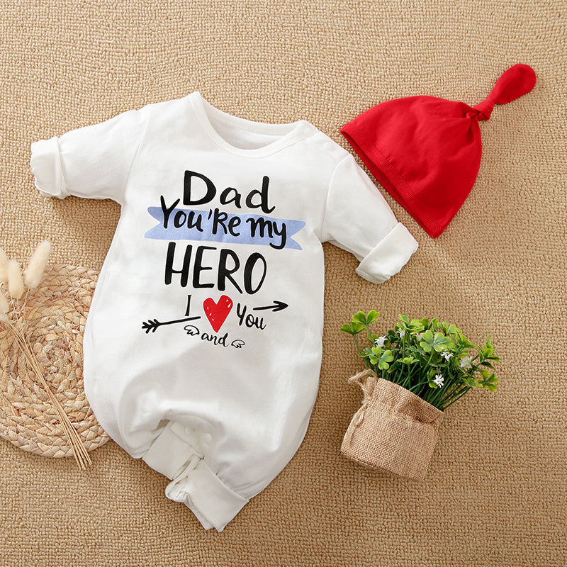 2-Pcs Baby Boy/Girl DAD Hero Jumpsuit and Hat Set