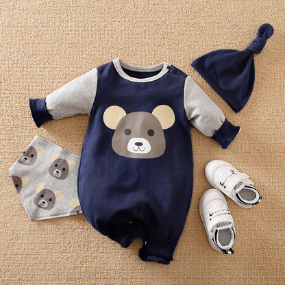 2pcs Baby Boy/ Baby Girl Bear Jumpsuit and Hat Set