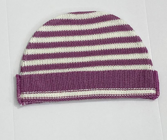 Newborn Baby Imported Knitted Winter Purple/White Hat