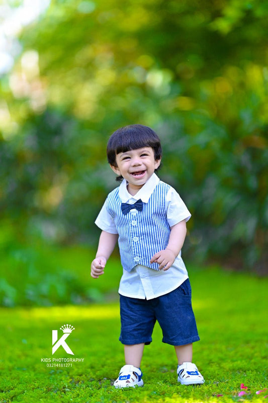 3-Piece Thailand Made Baby Boy Waist Coat And Bow Attahced With Shirt + Shorts