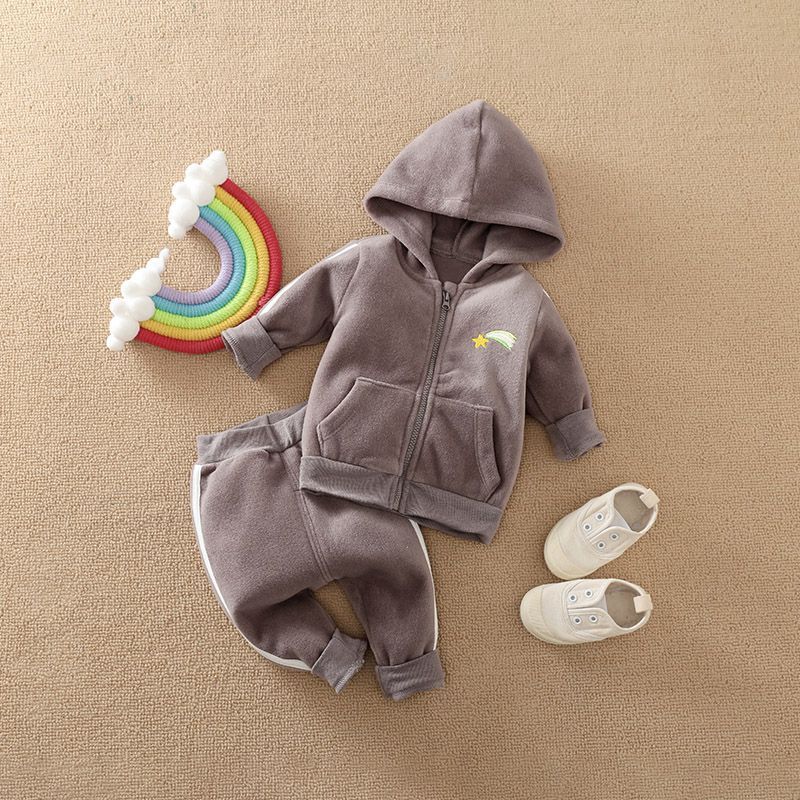 2pcs Toddler Boy/Girl Fleece Hoodie Winter Shirt and Pants Set