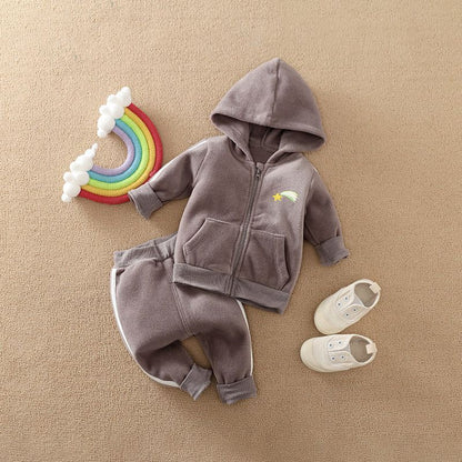 2pcs Toddler Boy/Girl Fleece Hoodie Winter Shirt and Pants Set