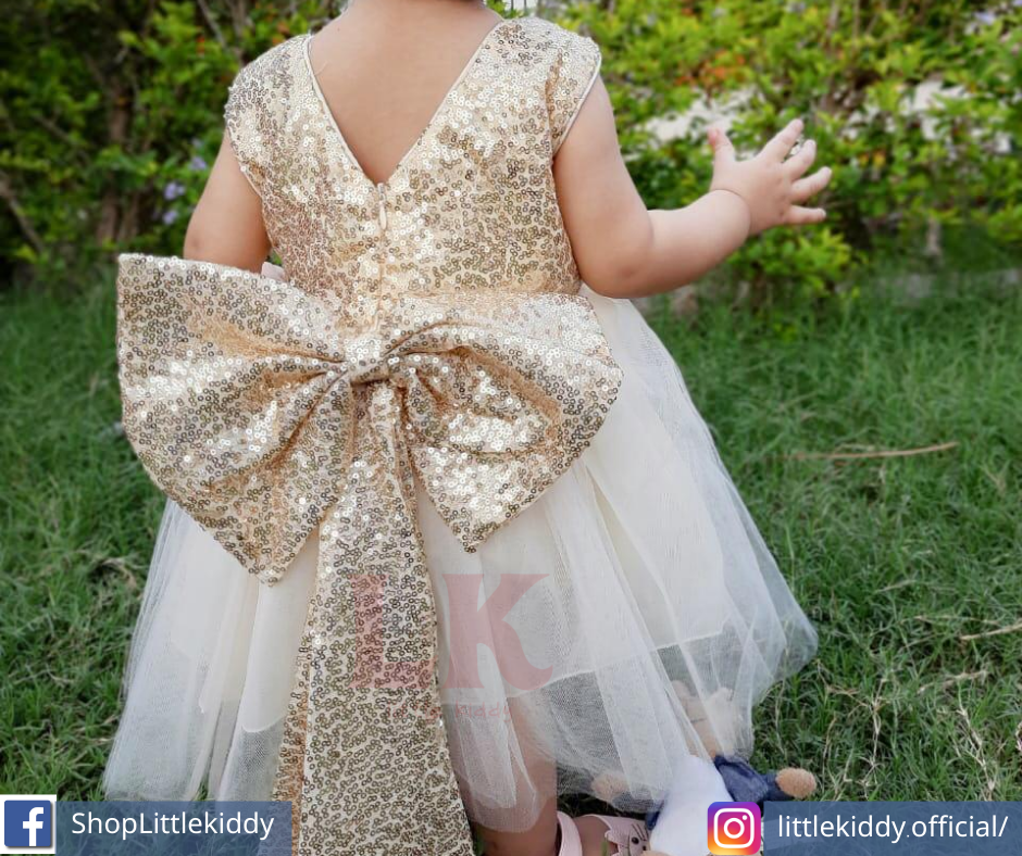 Baby Girl's Golden Sequin Tulle Party Dress + headband