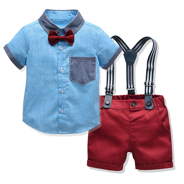Baby Boy Toddler Gentleman Bowknot Shirt and Suspender Shorts Set