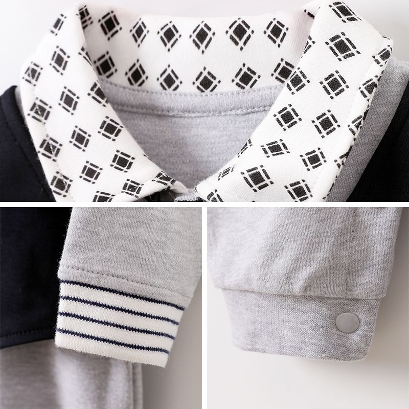 Gentleman Style Bowknot Decor Grey Long-sleeve Jumpsuit