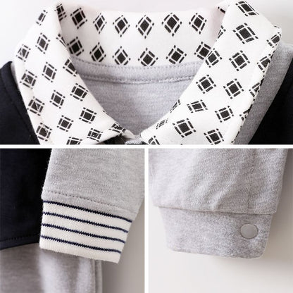 Gentleman Style Bowknot Decor Grey Long-sleeve Jumpsuit