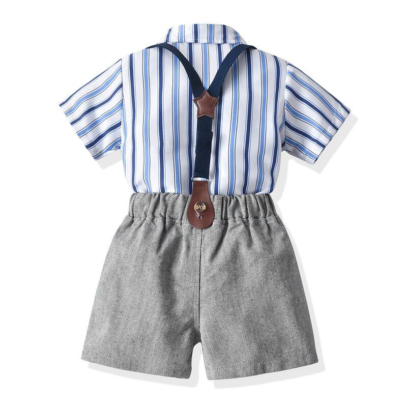 Amazon.com: Baby Boys Gentleman Suit Long Sleeve Plaid Button Down Shirt  Tuxedo Bow Tie Overalls Y back Suspender Long Pants Birthday Cake Smash  Wedding Formal Suit Ring Bearer Clothes Set Blue Star