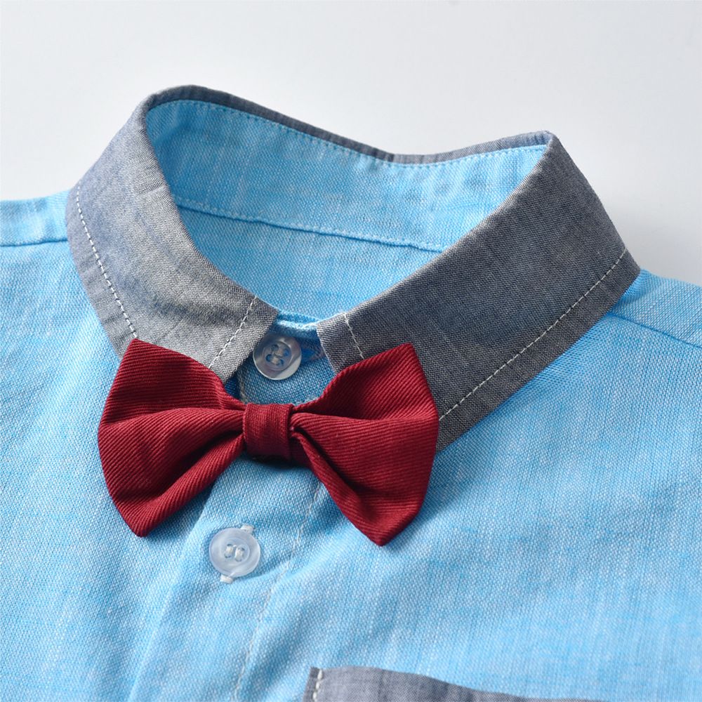 Baby Boy Toddler Gentleman Bowknot Shirt and Suspender Shorts Set