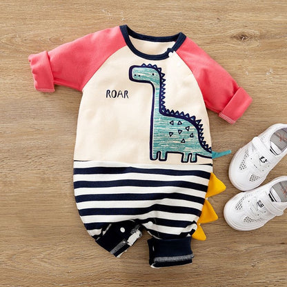 Baby Boy/Girl Long-sleeve Dino Print Cotton Romper
