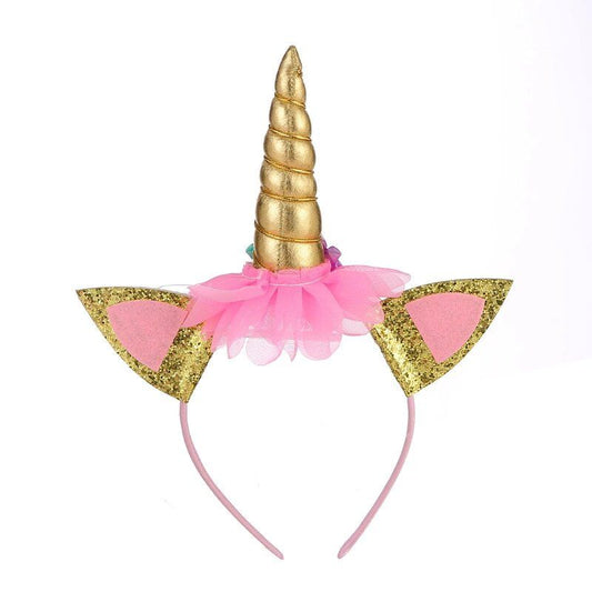 1-Pack Flower Decor Golden Unicorn Hair Hoop for Girls (2Y - 8Y)