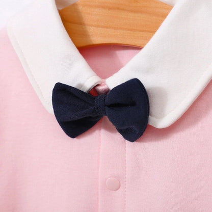 Baby Girl Bow Tie Decor Pink Jumpsuit