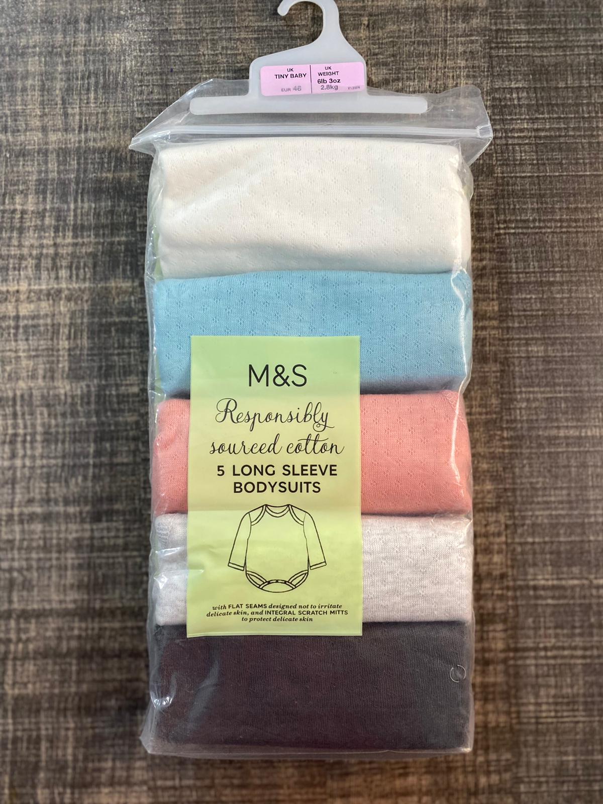 M&S 5 Piece Long Sleeve Body Suits