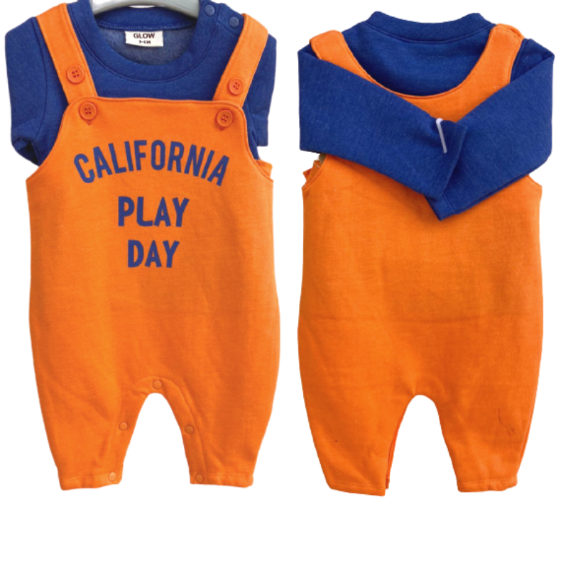 2-Piece Baby Infant Winter Orange Color Full-sleeve Top and Overalls Set