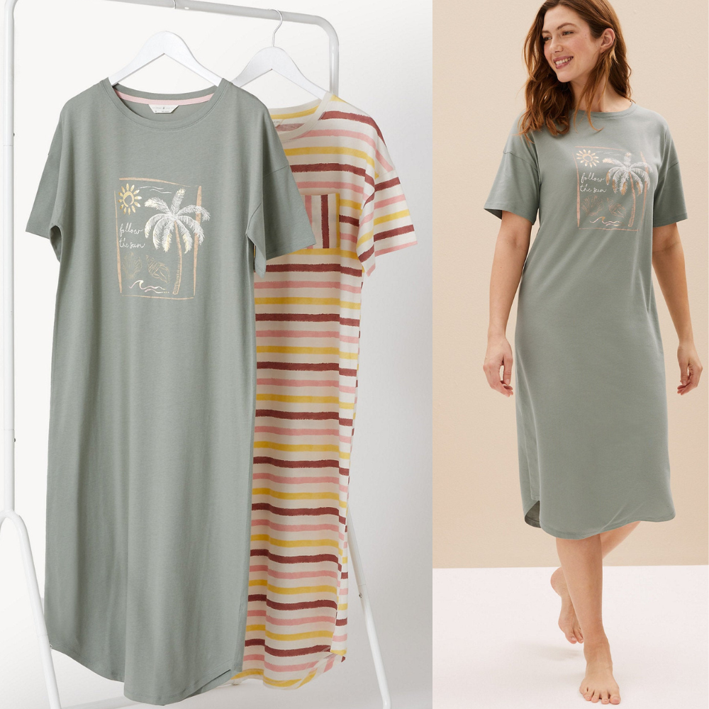 Pack of 2 Marks & Spencer Pure Cotton Printed Women Long Nightdresses