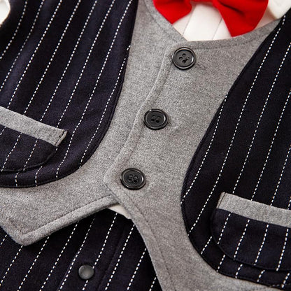 Stripped Pattern Long-sleeve Bow Tie Jumpsuit for Baby Boys