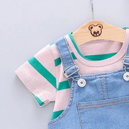 2-piece Baby Girl Shirt with cotton blended Overalls set