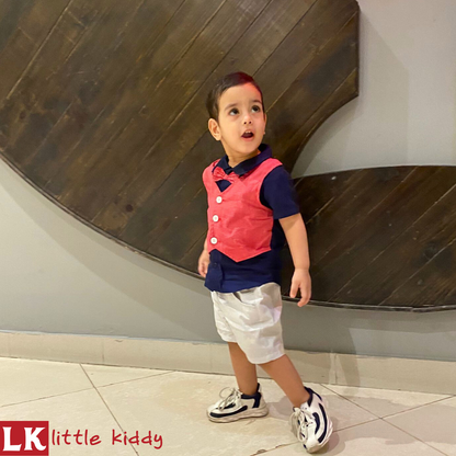 3-Piece Baby Boy Thailand Made Shirt + Shorts and Red Waist Coat Set