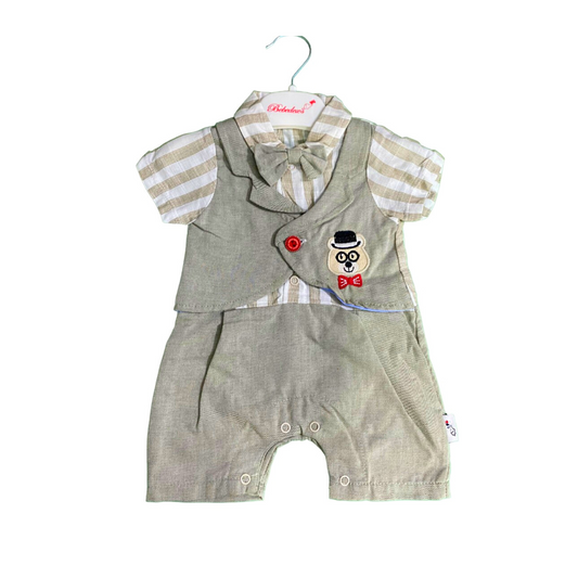 Baby Boy Birthday Party Formal 100% Cotton Grey Turkish Romper