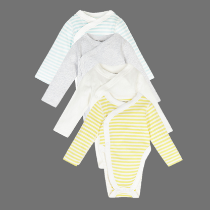 Babies' 4-Pack long-sleeved wrapover cotton bodysuits