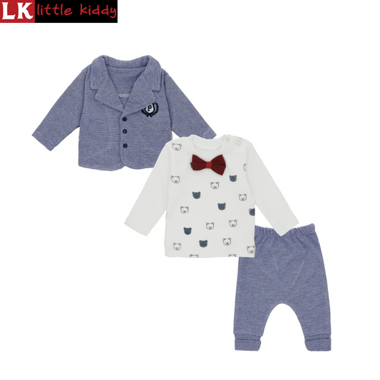 3-Piece Winter Baby Coat & Bear Design Shirt & Pajama Set