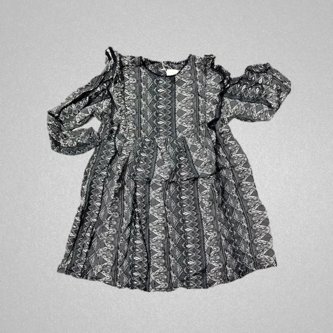 Baby Girl Black White Designed Casual Wear Frock