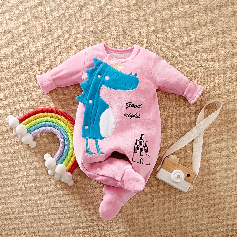 Baby Girl Solid Fleece Pink Long-sleeve Hooded Footie Jumpsuit