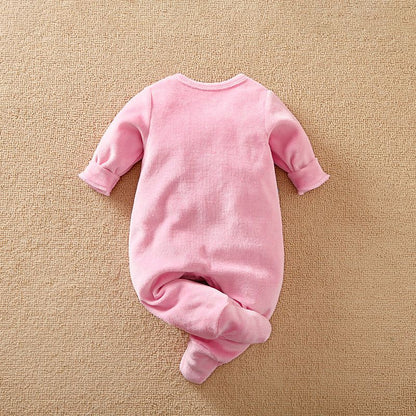 Baby Girl Solid Fleece Pink Long-sleeve Hooded Footie Jumpsuit