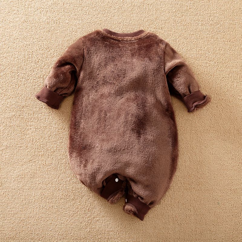 BABY BROWN THICKENED WINTER LONG-SLEEVE HOODED JUMPSUIT