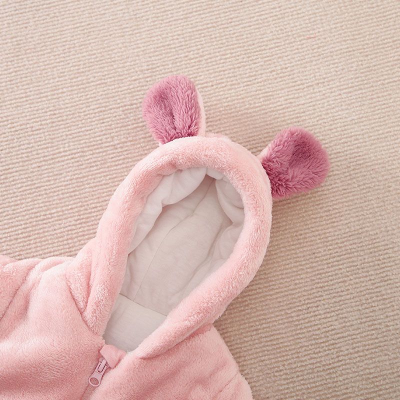 Baby Boy/Girl Solid Thickened Winter Long-sleeve Baby Pinkish Hooded Jumpsuit