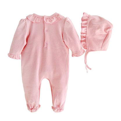 Soft Pink Floral Baby Romper Hat Set