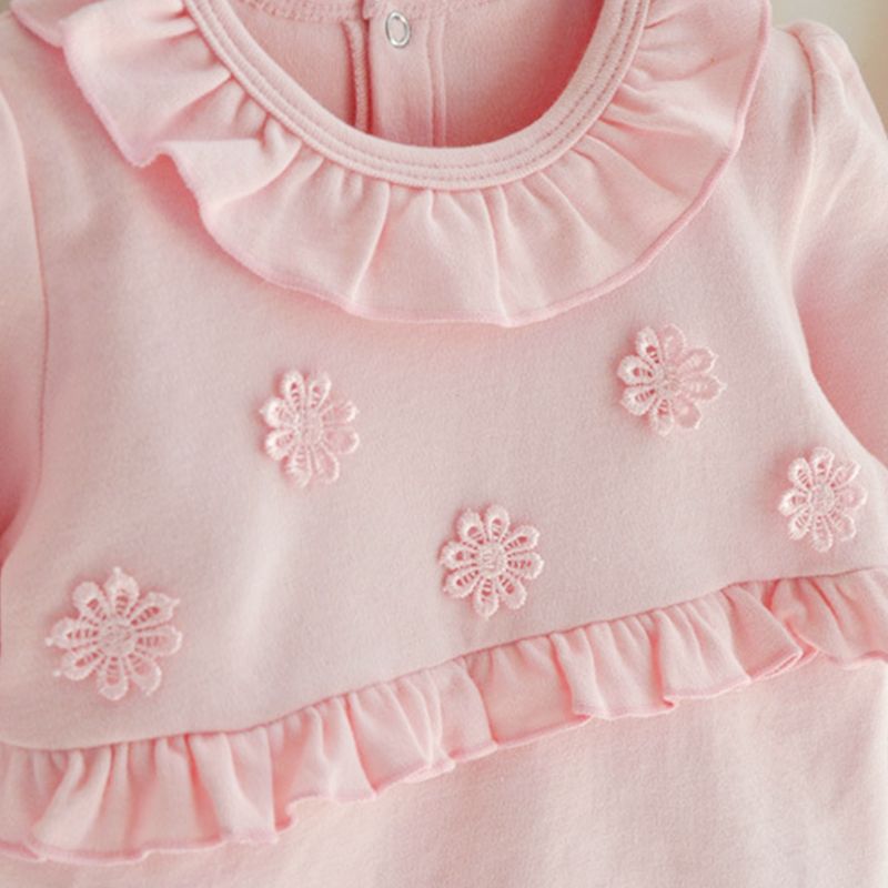 Soft Pink Floral Baby Romper Hat Set