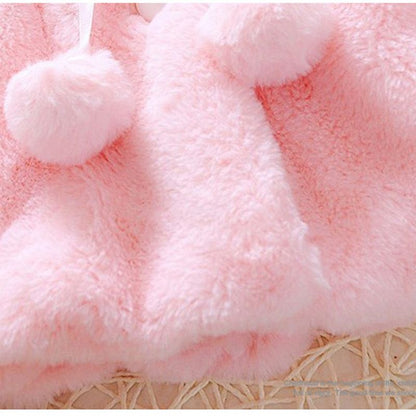 Newborn Infant Baby Pink Fur Fleece Hooded Winter Cloak