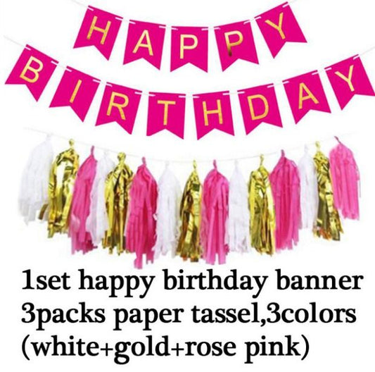 Accessories Pack of (Banner, Paper Tassel) Pink/white Theme Set for Birthday Decoration