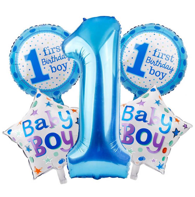 Accessories Pack of 5 Blue Theme Foil Balloons for Baby Boy's First Birthday Décor