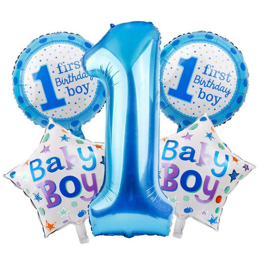 Accessories Pack of 5 Blue Theme Foil Balloons for Baby Boy's First Birthday Décor