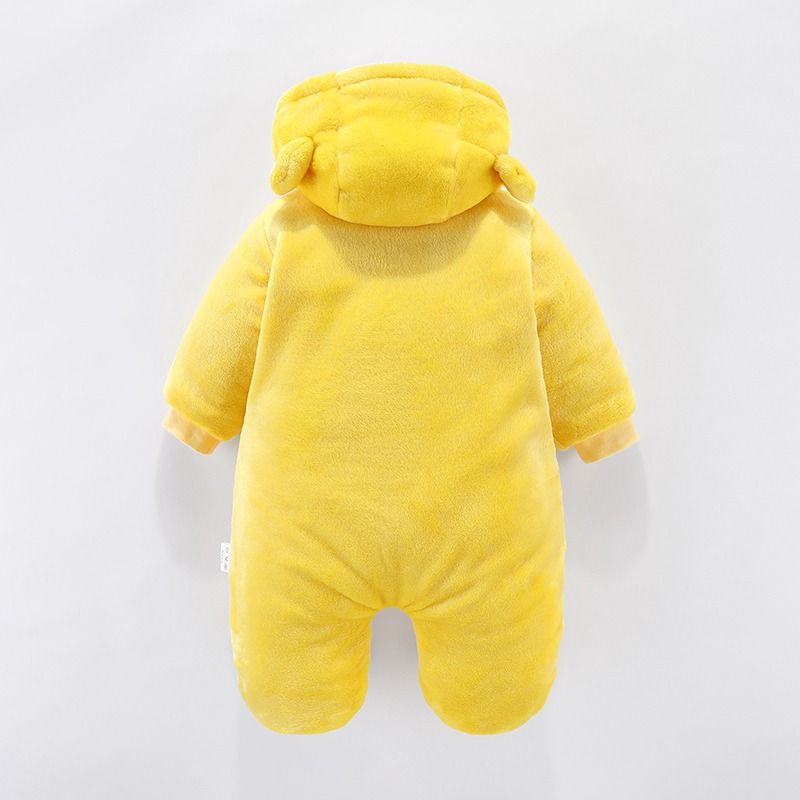Baby Boy/Girl Feeder Design Solid Yellow Winter Hooded Jumpsuit