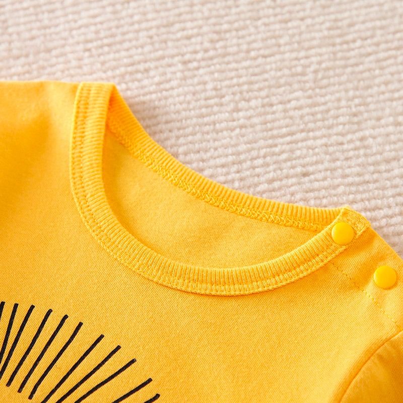 Baby Boy/Girl Unisex Cartoon Lion Printed Long Sleeve Yellow Grey Romper
