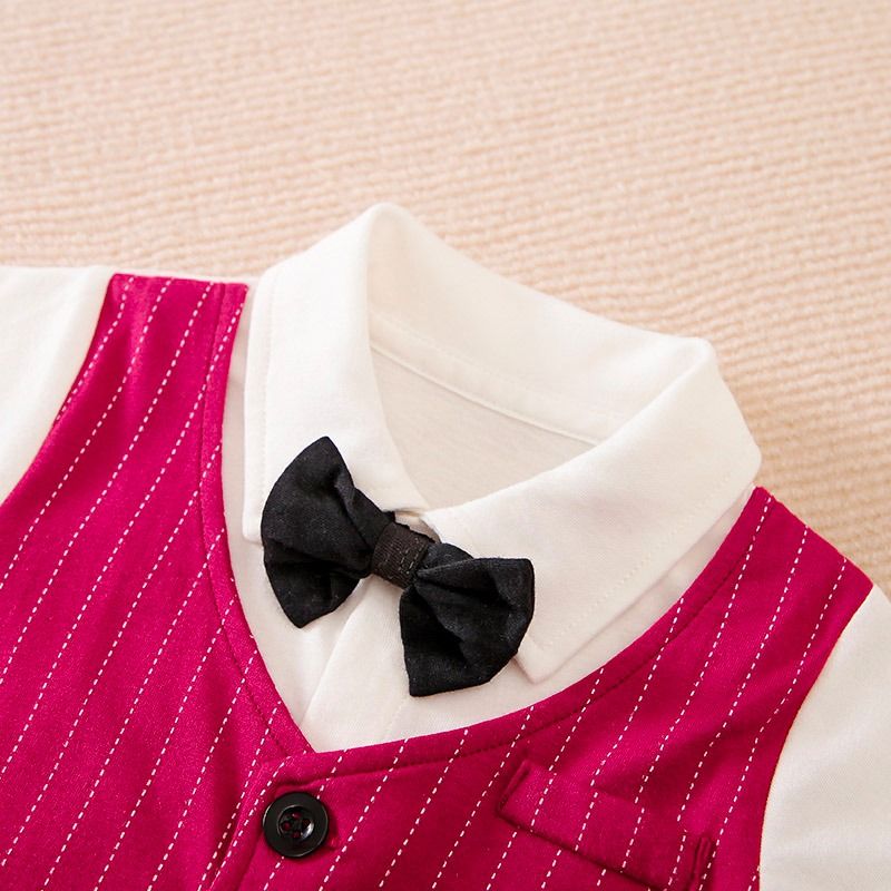 Partywear Red Color Vest Coat Design Bow-Tie Short-Sleeve Romper